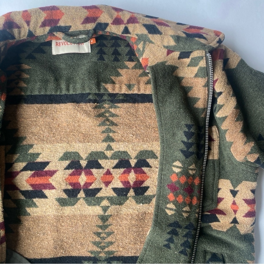 REVOLUTION Fleece Jacket Shirt Zip Navajo-Inspired Dark Green Size M - Picture 16 of 16